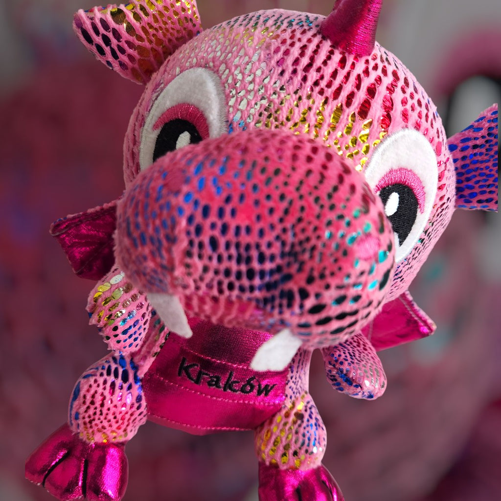 Medium Poland Krakow Wawel Dragon Plush Toy, Pink Rainbow 10"