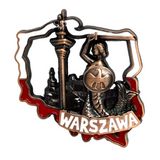 Poland's Contours & Warszawa Landmarks Metal Magnet