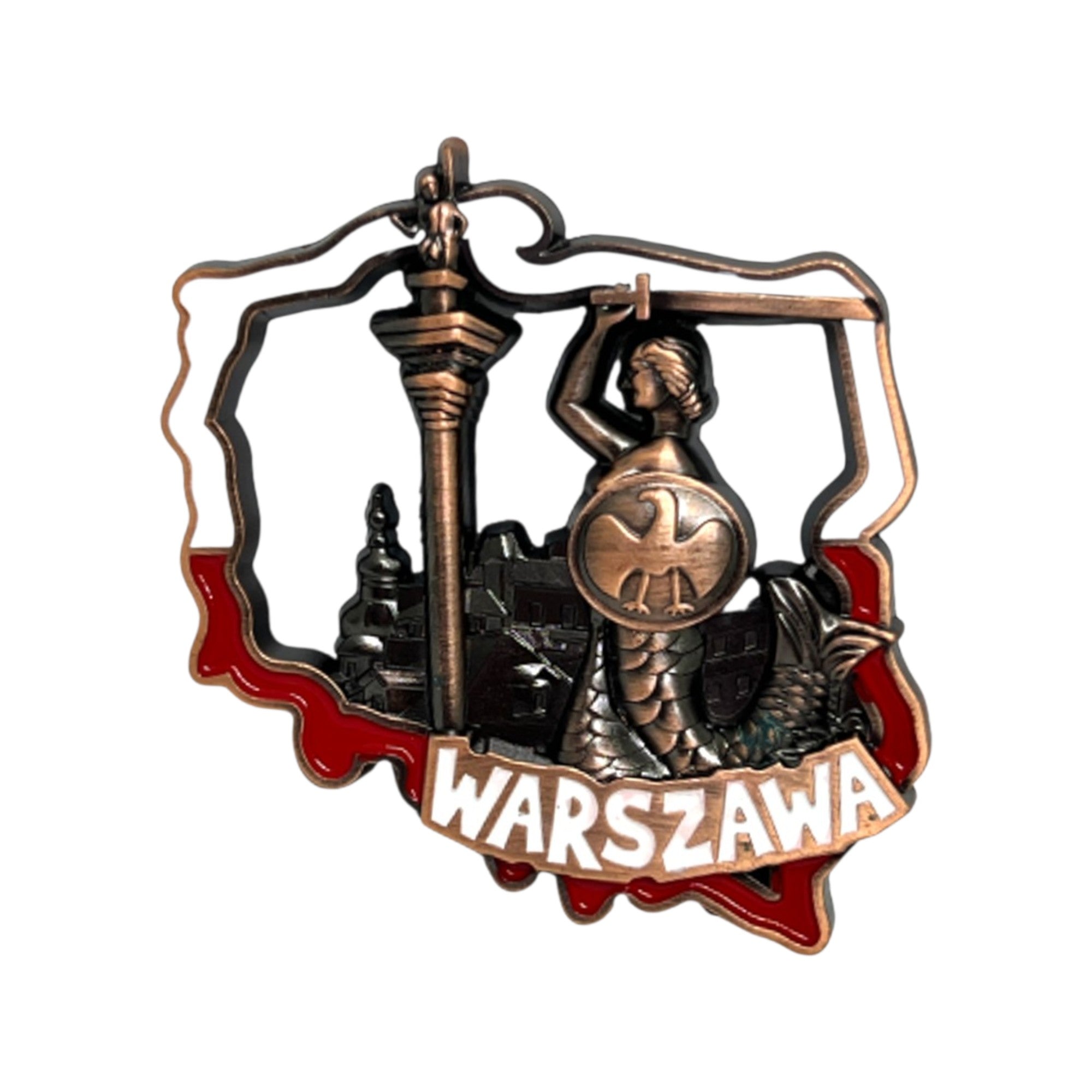 Poland's Contours & Warszawa Landmarks Metal Magnet