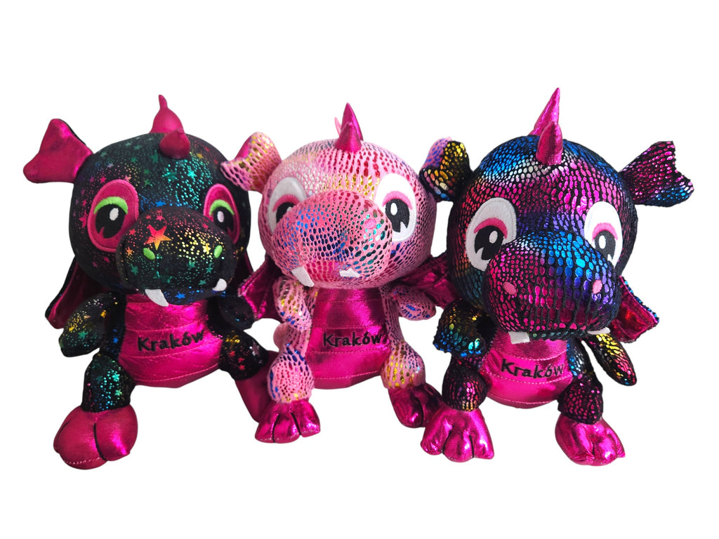 Medium Poland Krakow Wawel Dragon Plush Toy, Black Rainbow 10"