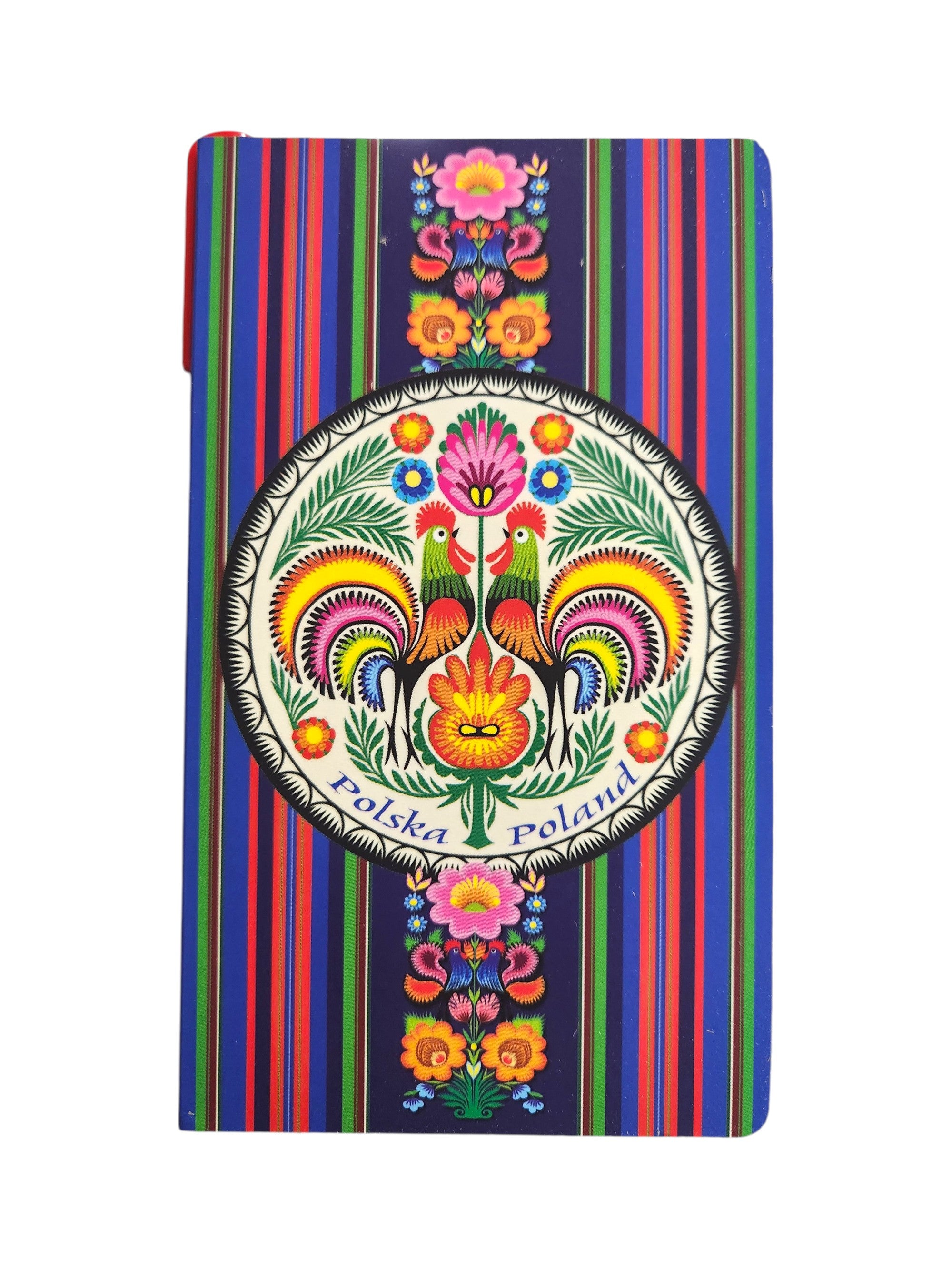 Polish Folk Art Notepad with Pen (Blue Roosters)