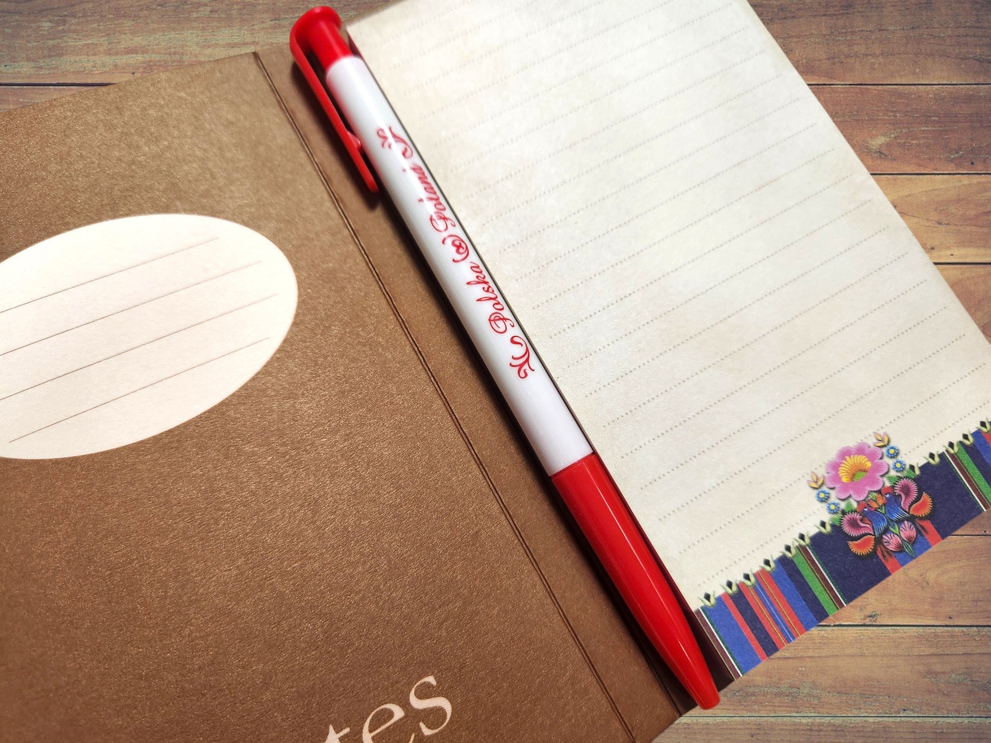 Polish Folk Art Notepad with Pen (Blue Roosters)