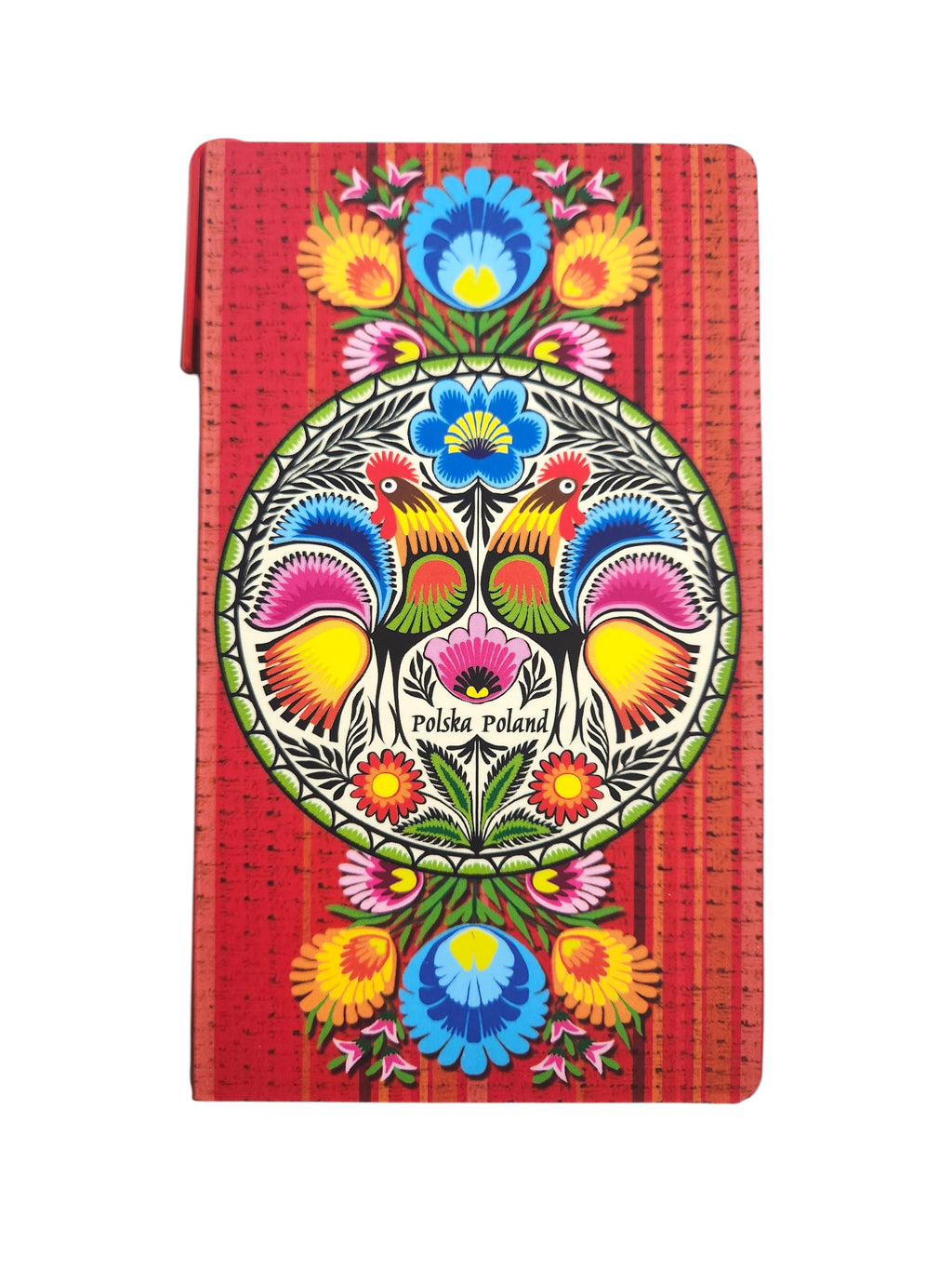 Polish Folk Art Notepad with Pen (Red Roosters)