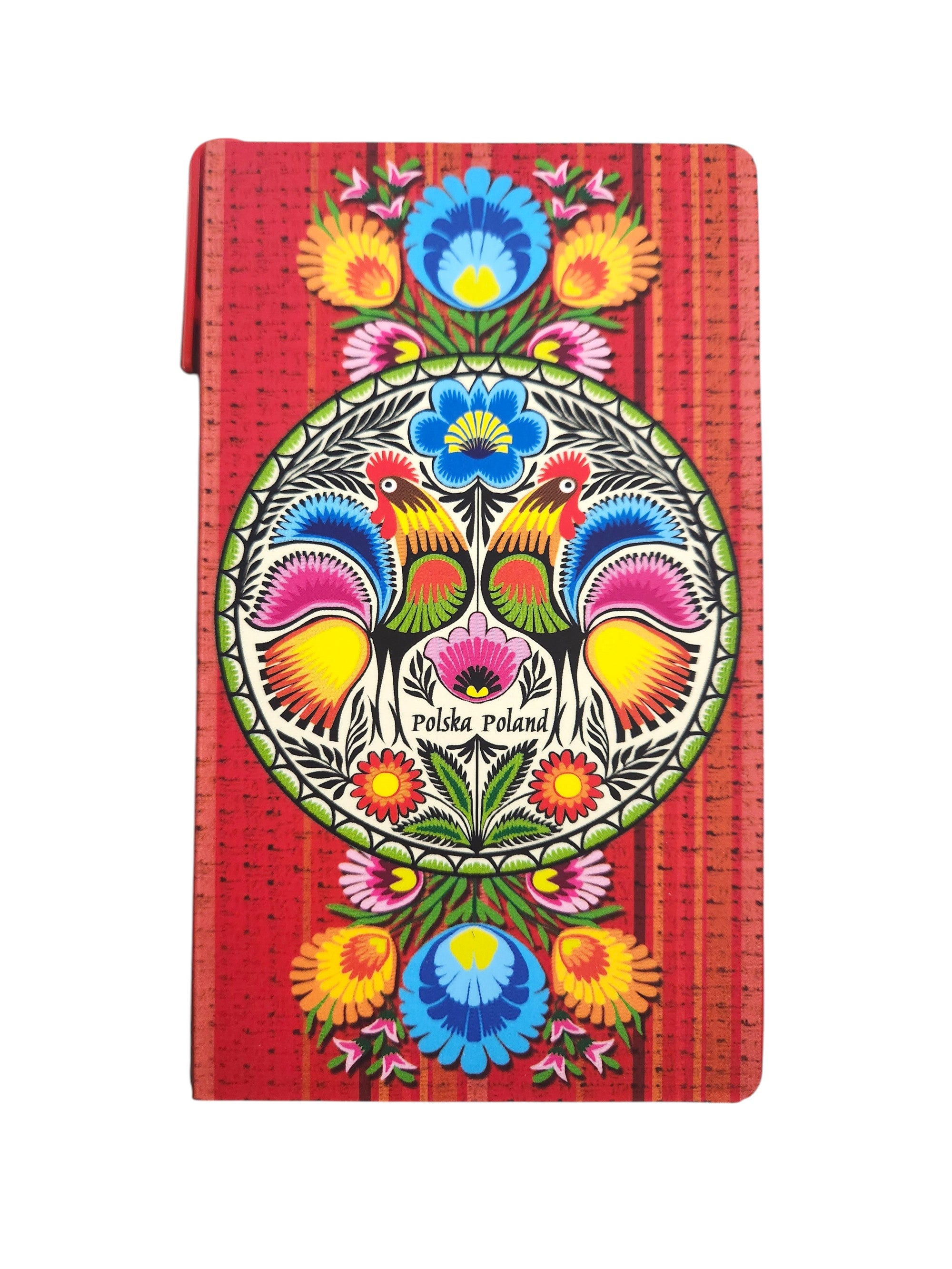 Polish Folk Art Notepad with Pen (Red Roosters)