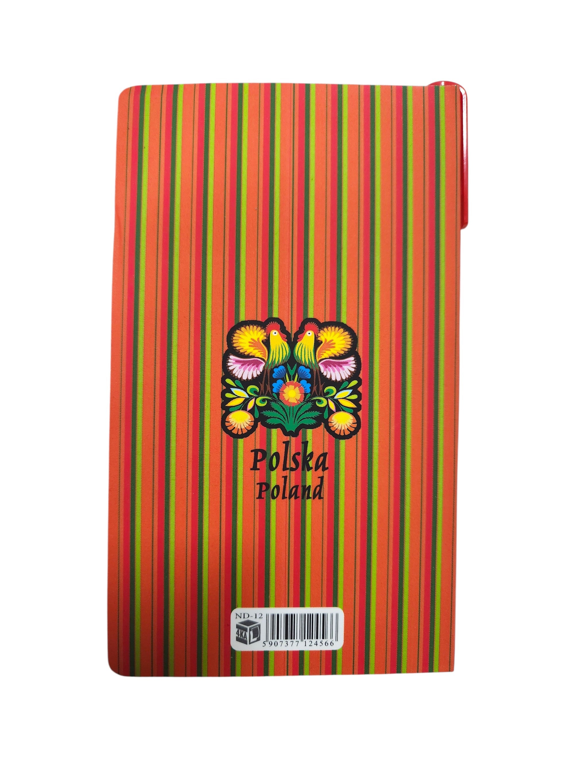 Polish Folk Art Notepad with Pen (Roosters Stripes)