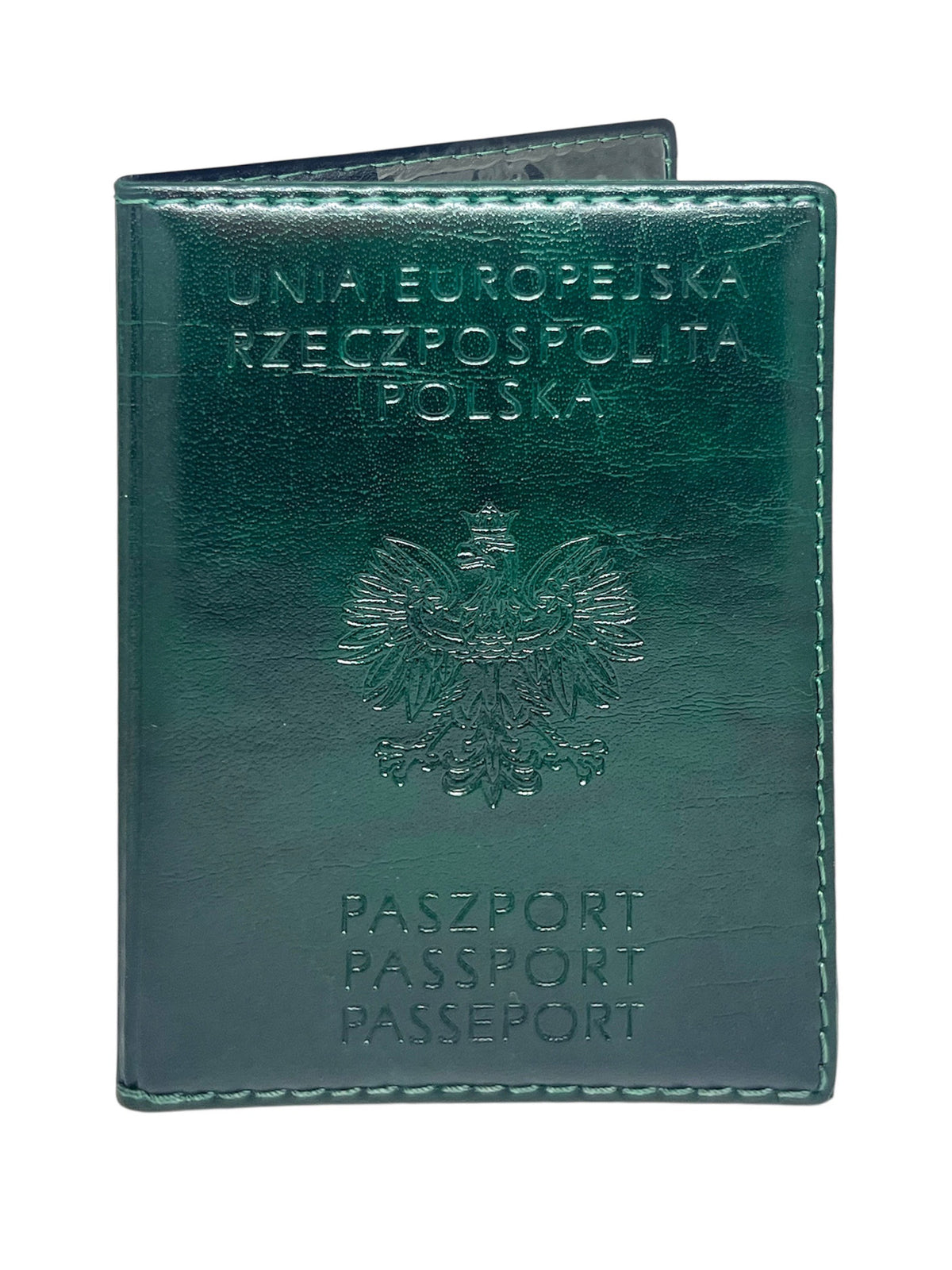 Leather Passport Holder Wallet Embossed with Polish Eagle (Green)