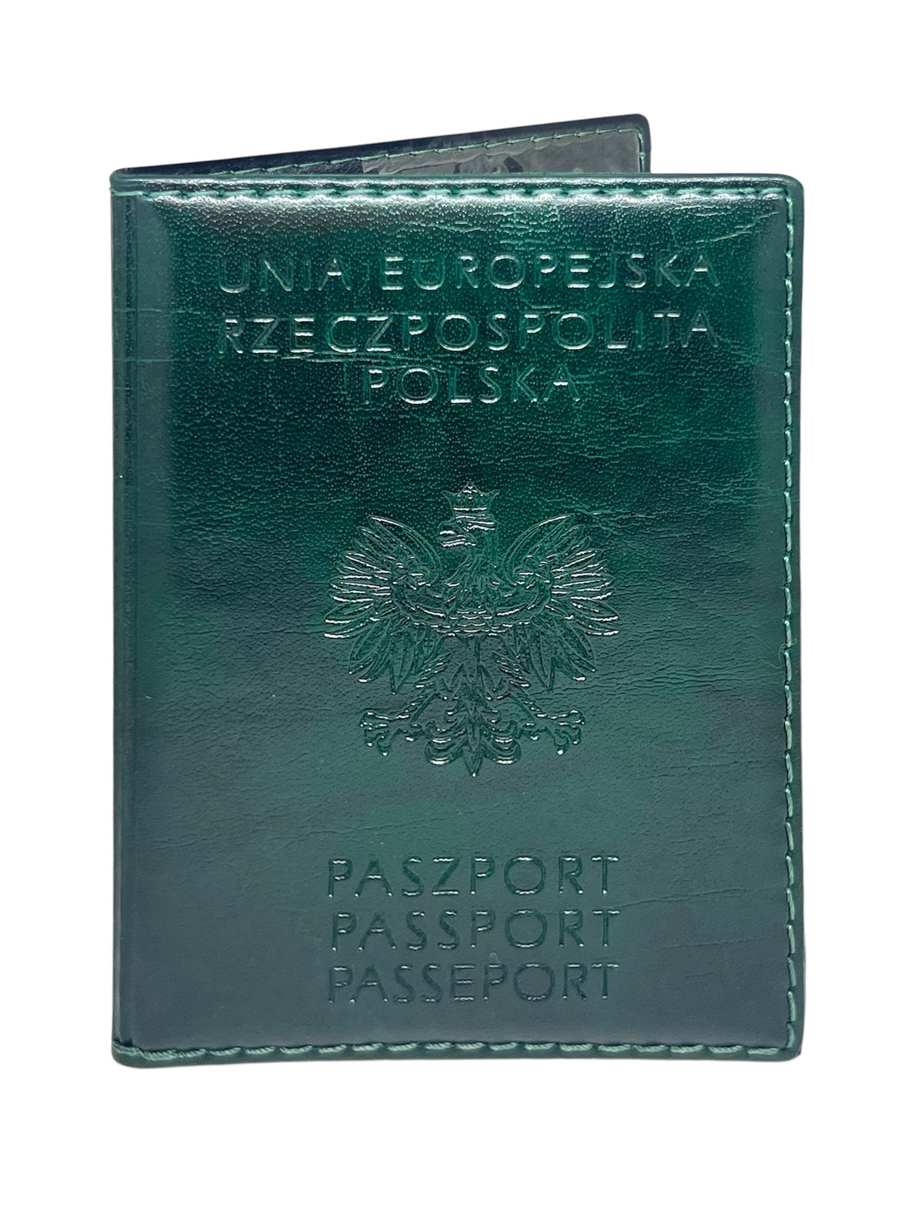 Leather Passport Holder Wallet Embossed with Polish Eagle (Green)