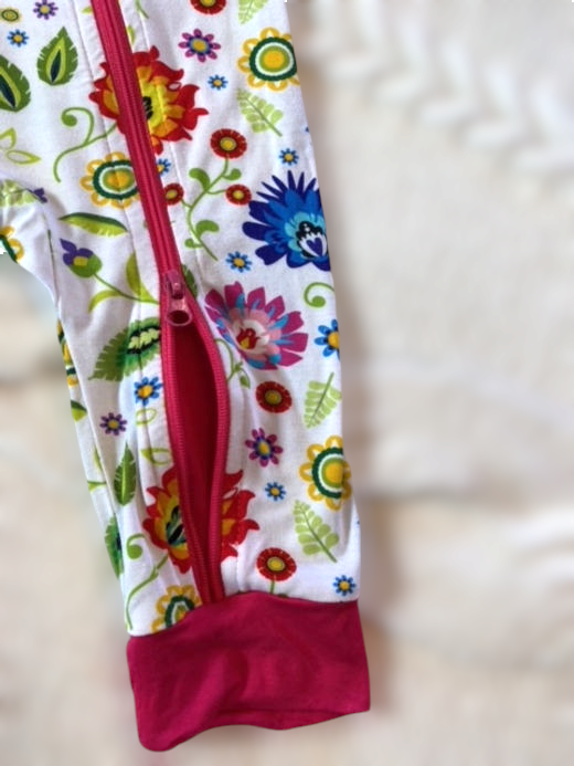 Polish Folk Art Floral Long Sleeve Dual Zipper Baby Rompers