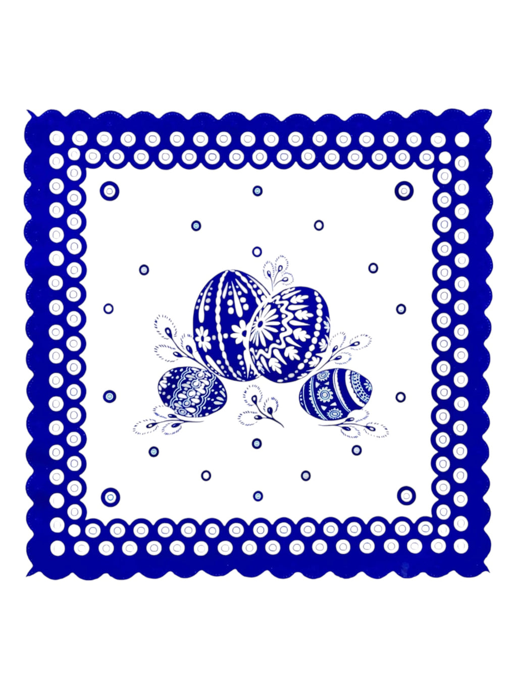 Blue Dot Polish Pottery Easter Eggs Square Doily with Scalloped Edges 13.5"