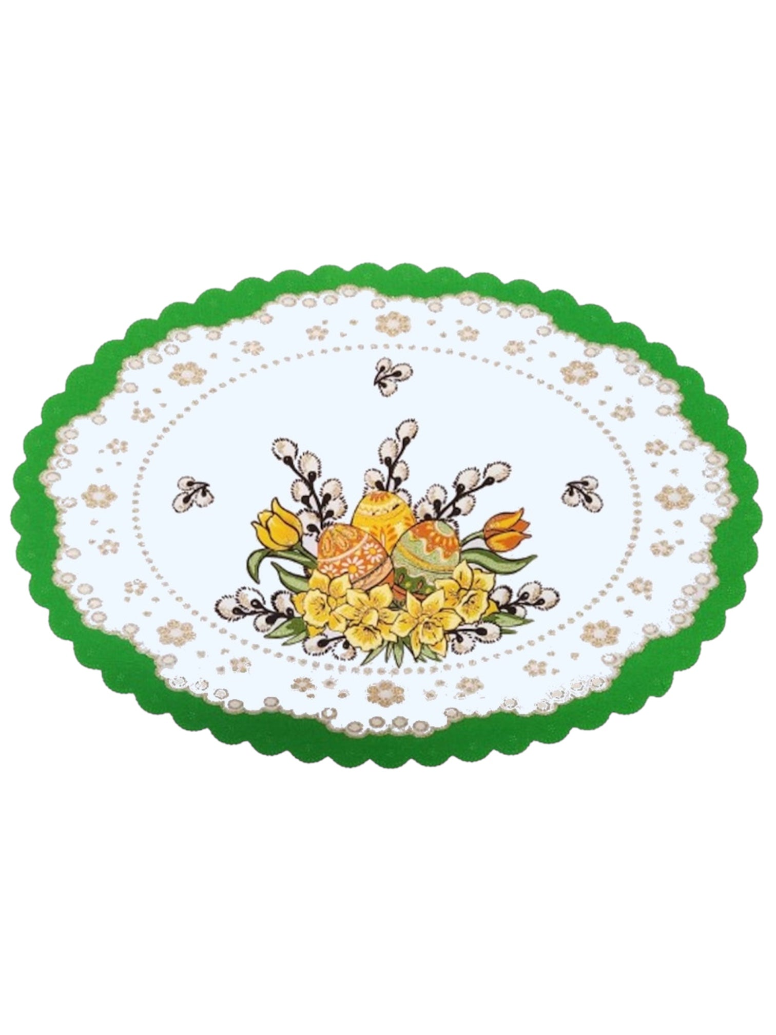 Polish Traditional Easter Eggs with Pussy Willows Oval Doily 18.5"x12.5" (Green)