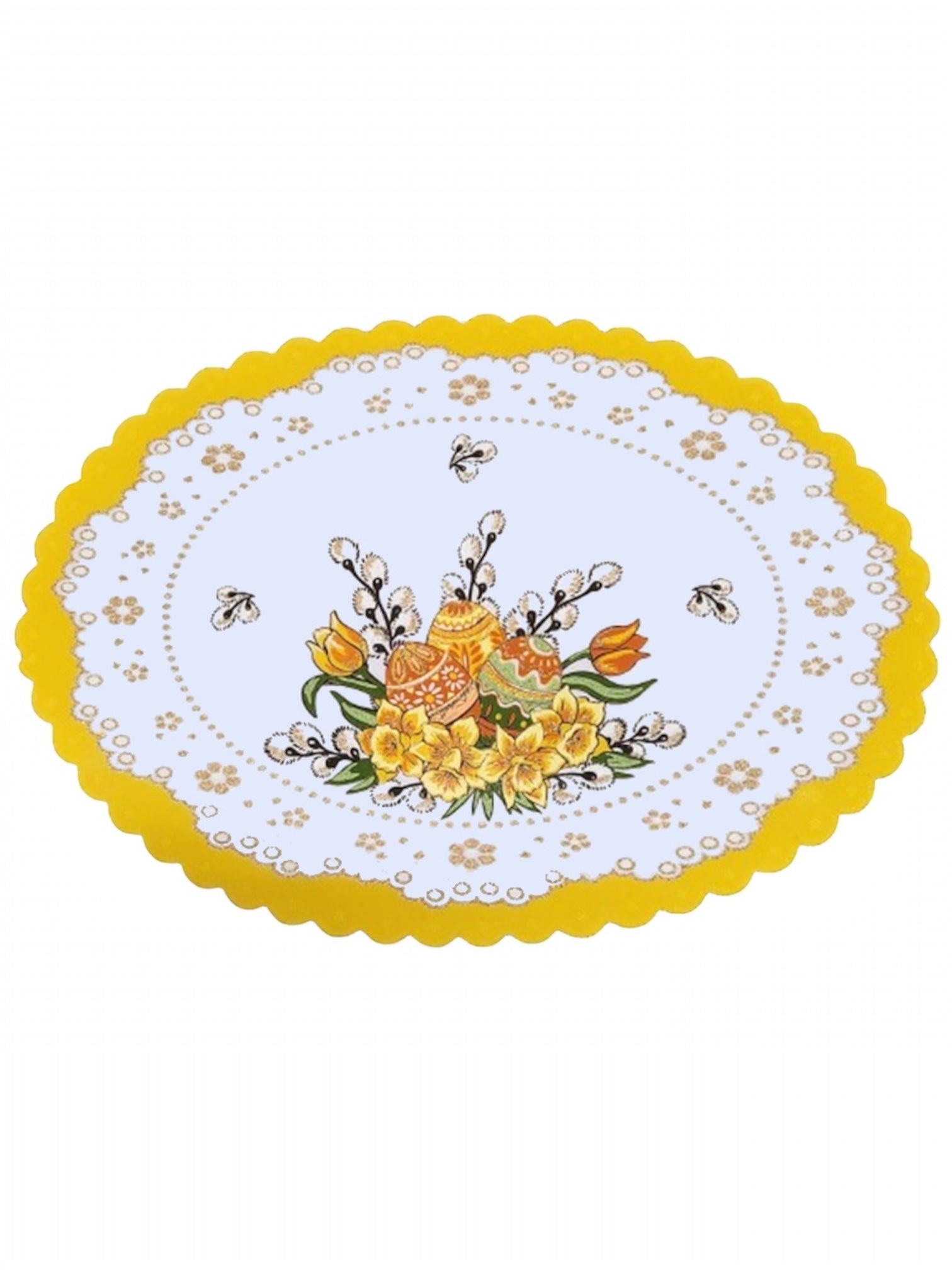 Polish Traditional Easter Eggs with Pussy Willows Oval Doily 18.5"x12.5" (Yellow)