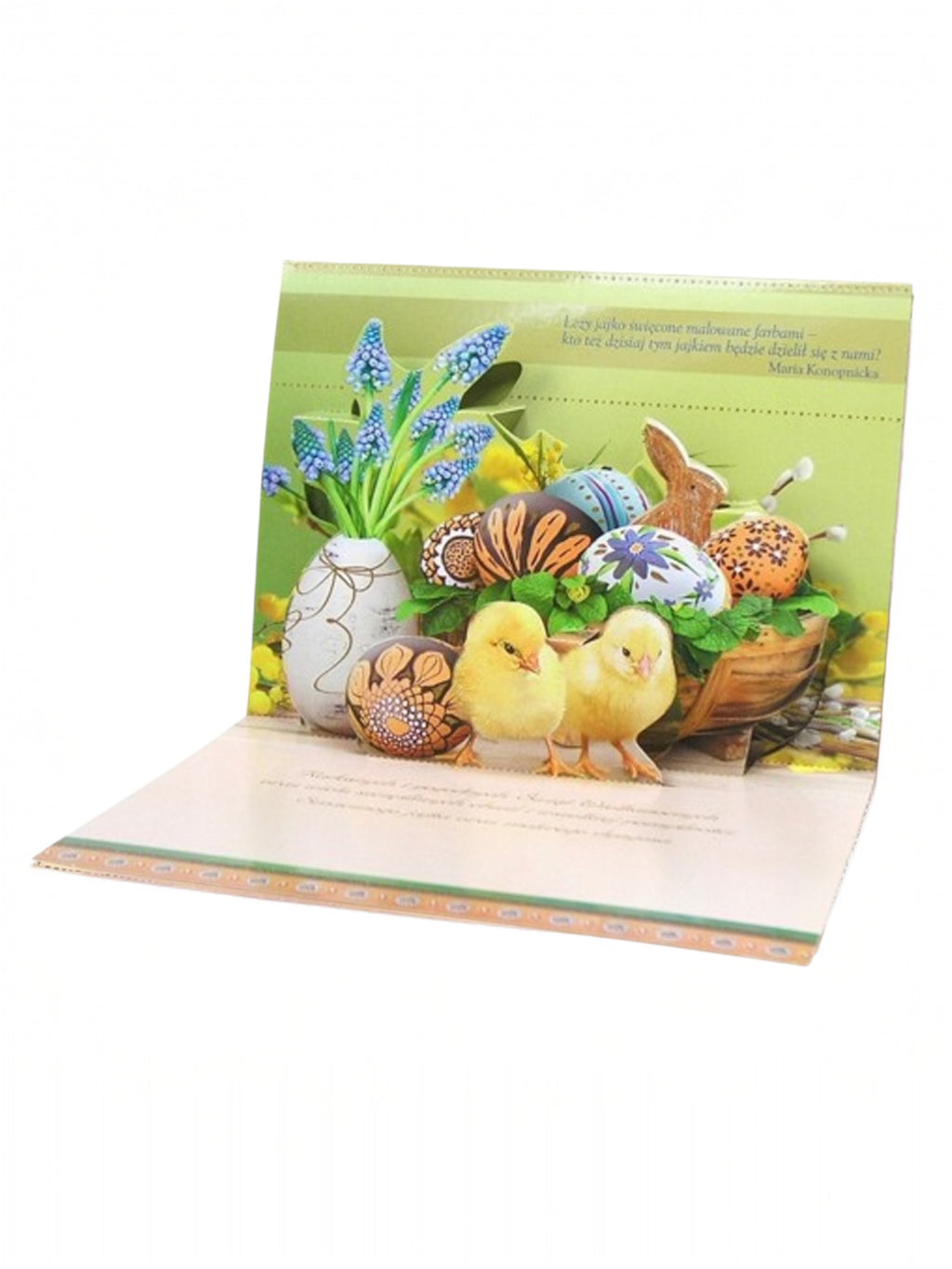 Large Traditional 3D Pop-Up Polish Easter Greeting Card - Easter Basket with Eggs and Chicks