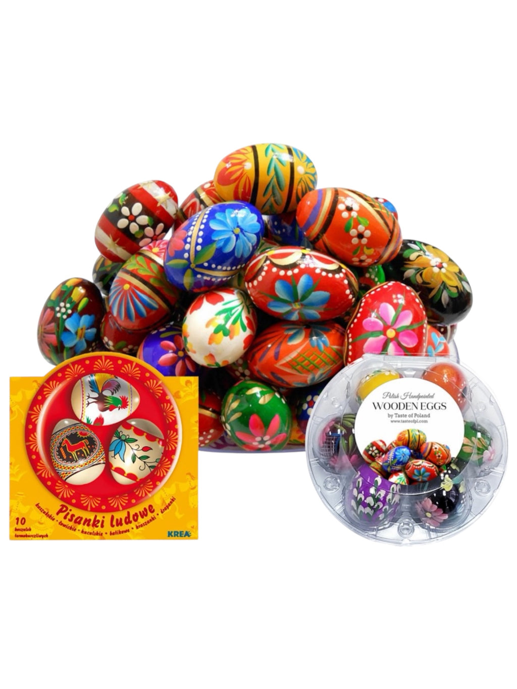 6 Easter Handpainted Wooden Eggs (Pisanki) + 10 Egg Sleeves