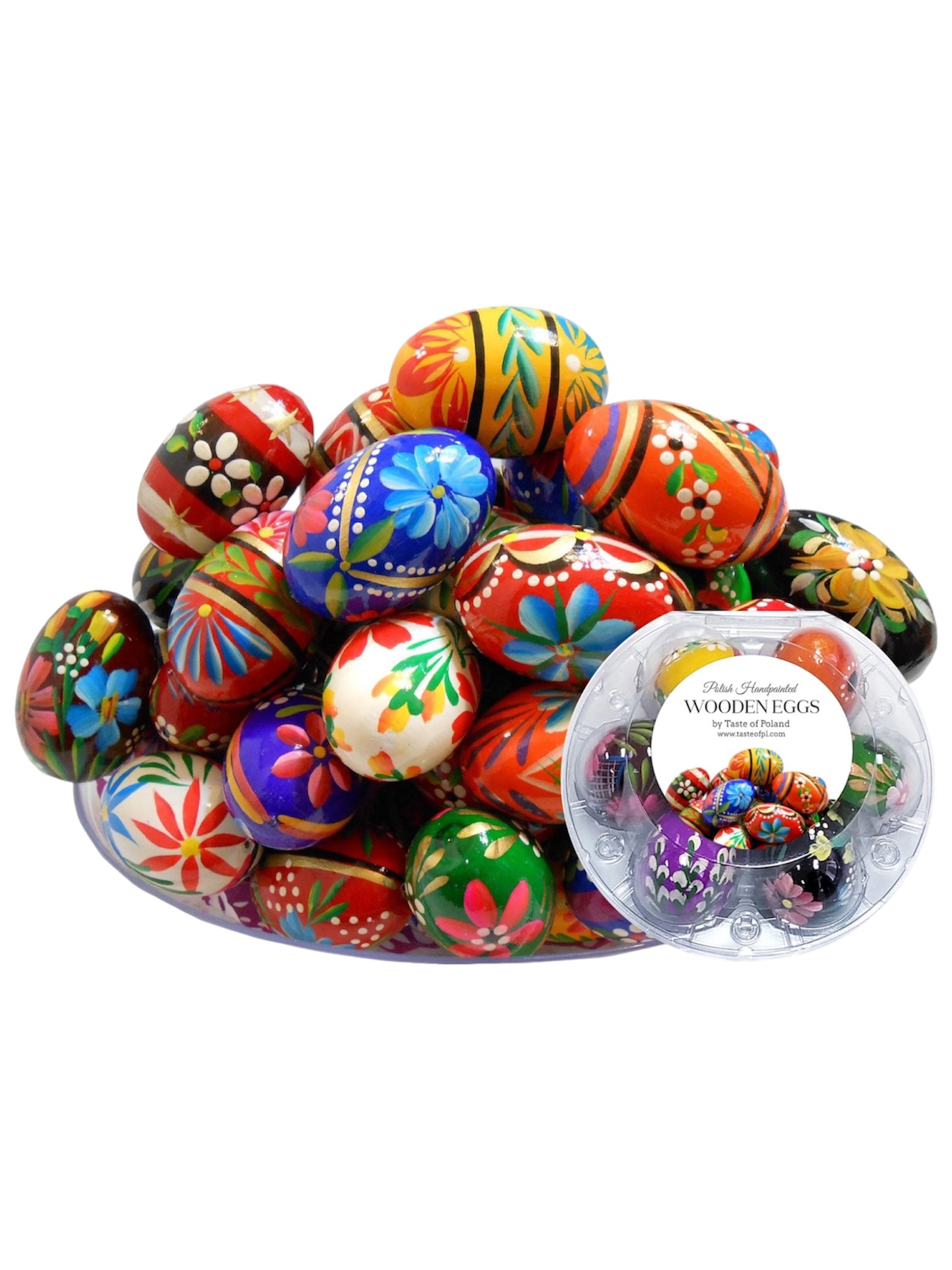 Polish Easter Handpainted Wooden Eggs (Pisanki), Set of 6 in Protective Box