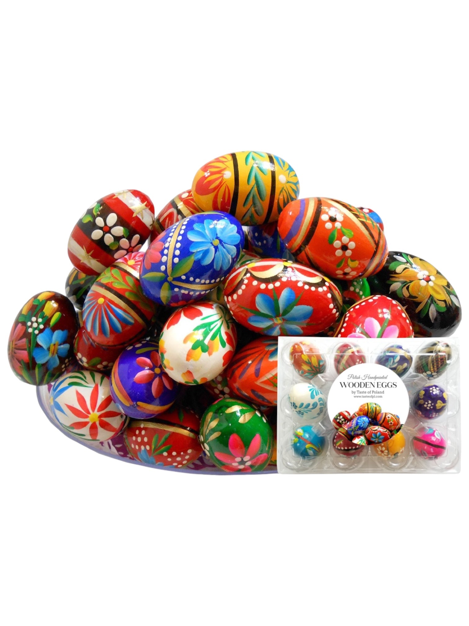 Polish Easter Handpainted Wooden Eggs (Pisanki), Set of 12 in Protective Box