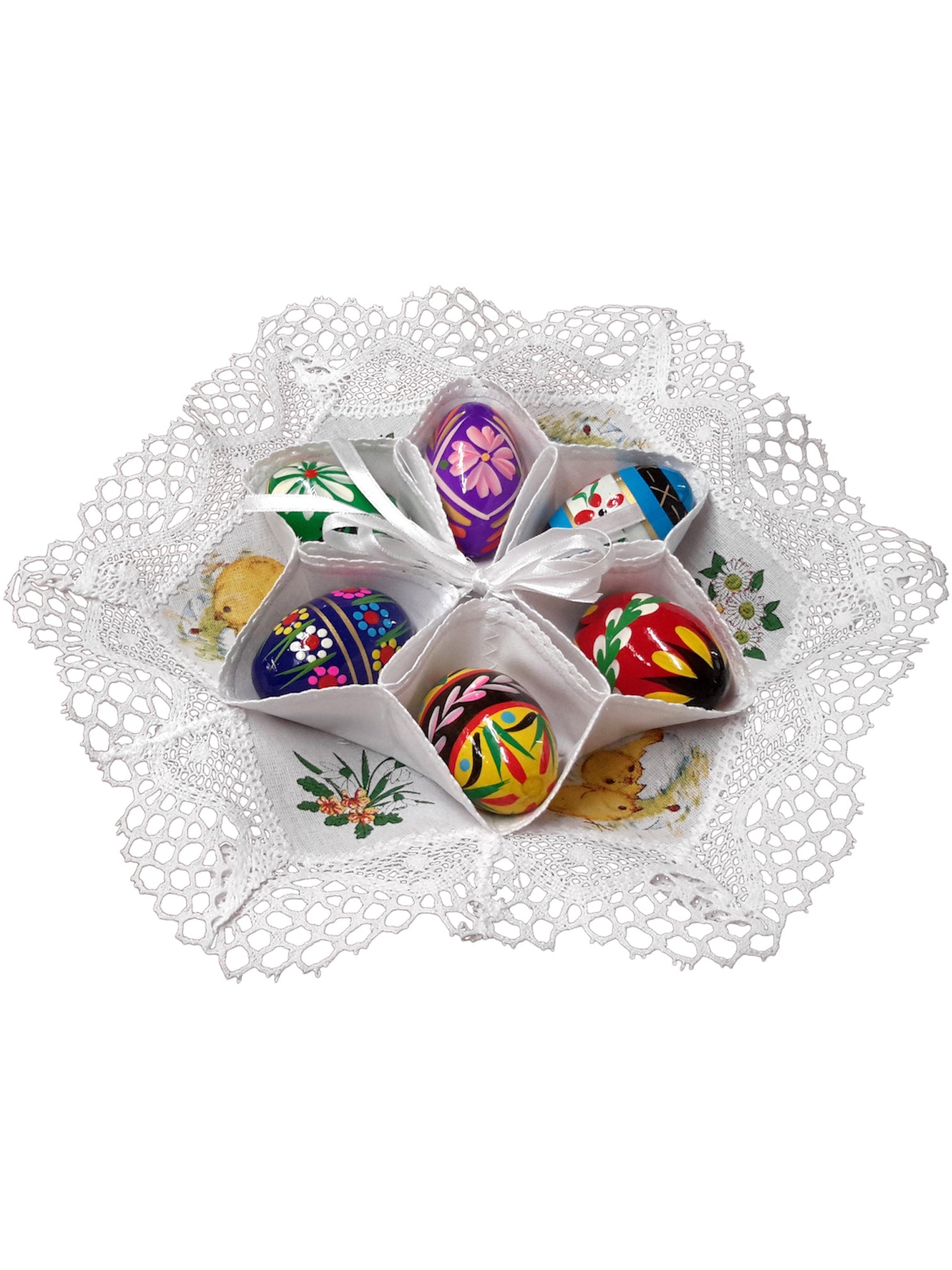 Traditional Polish Easter Egg Display Holder Centerpiece with 6 Wooden Eggs