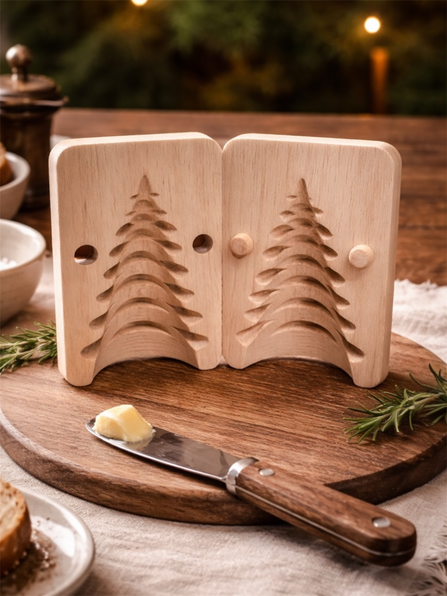 Traditional Christmas Tree Wooden Butter Mold