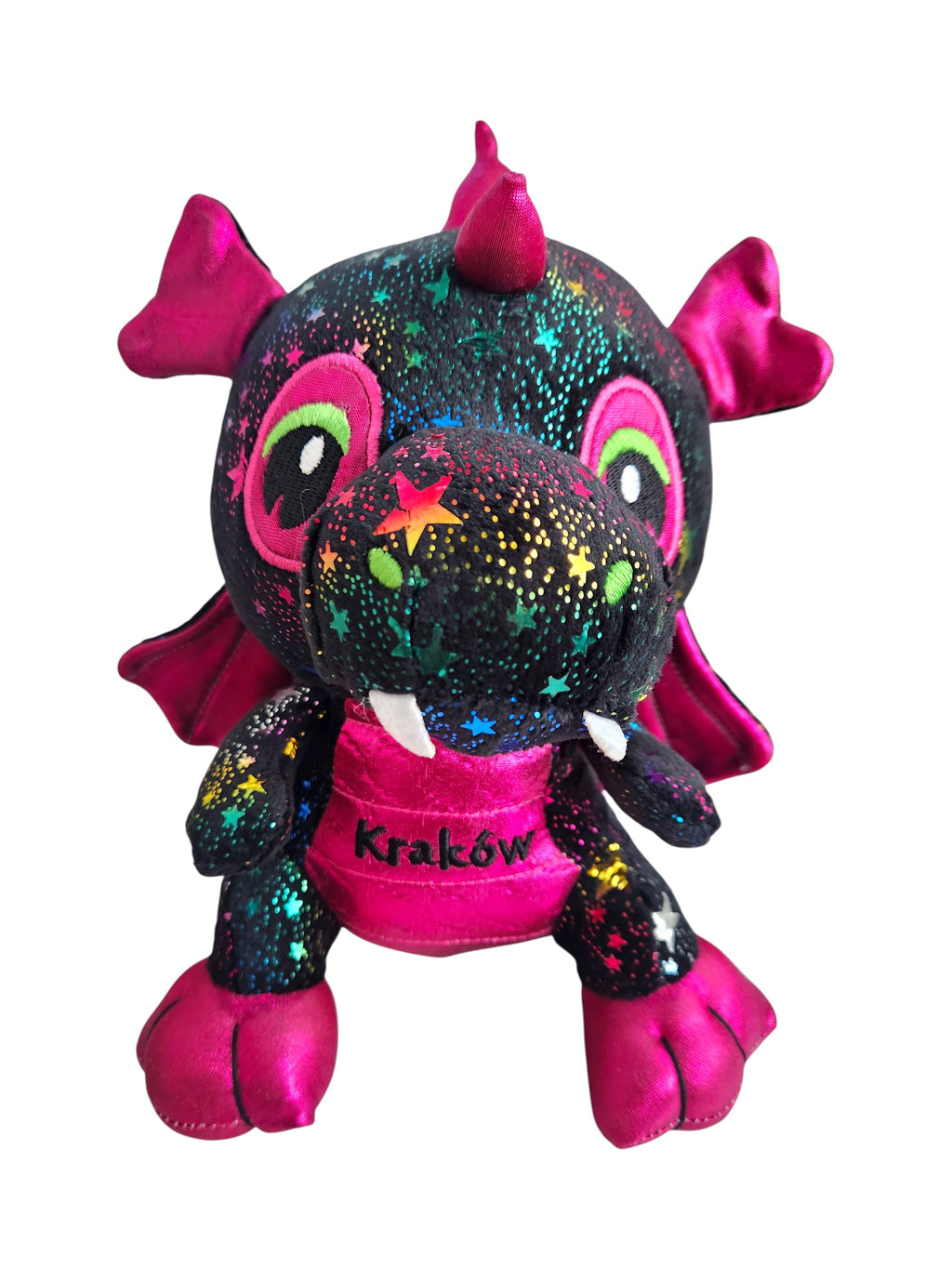 Medium Poland Krakow Wawel Dragon Plush Toy, Black/Pink Stars 10"