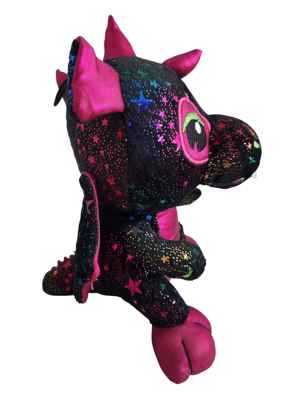 Medium Poland Krakow Wawel Dragon Plush Toy, Black/Pink Stars 10"