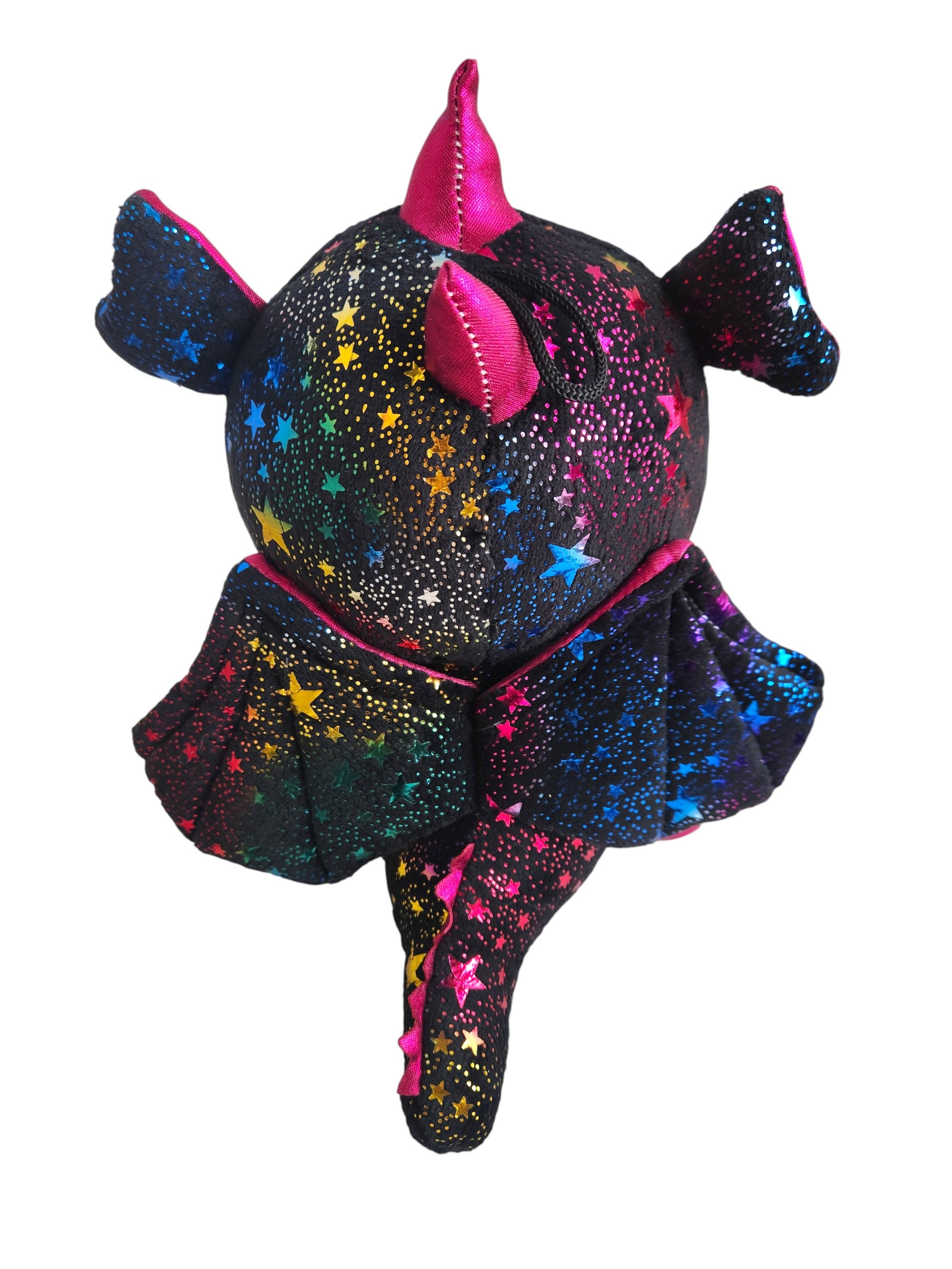 Medium Poland Krakow Wawel Dragon Plush Toy, Black/Pink Stars 10"