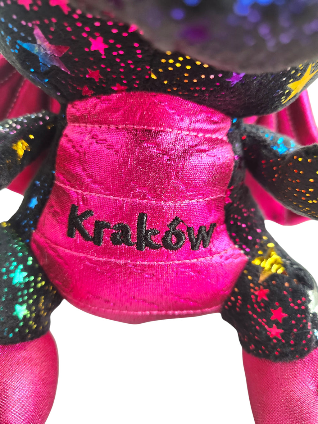 Medium Poland Krakow Wawel Dragon Plush Toy, Black/Pink Stars 10"