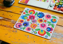 Polish Folk Art XL Rectangular Mouse Pad, Lowicz White