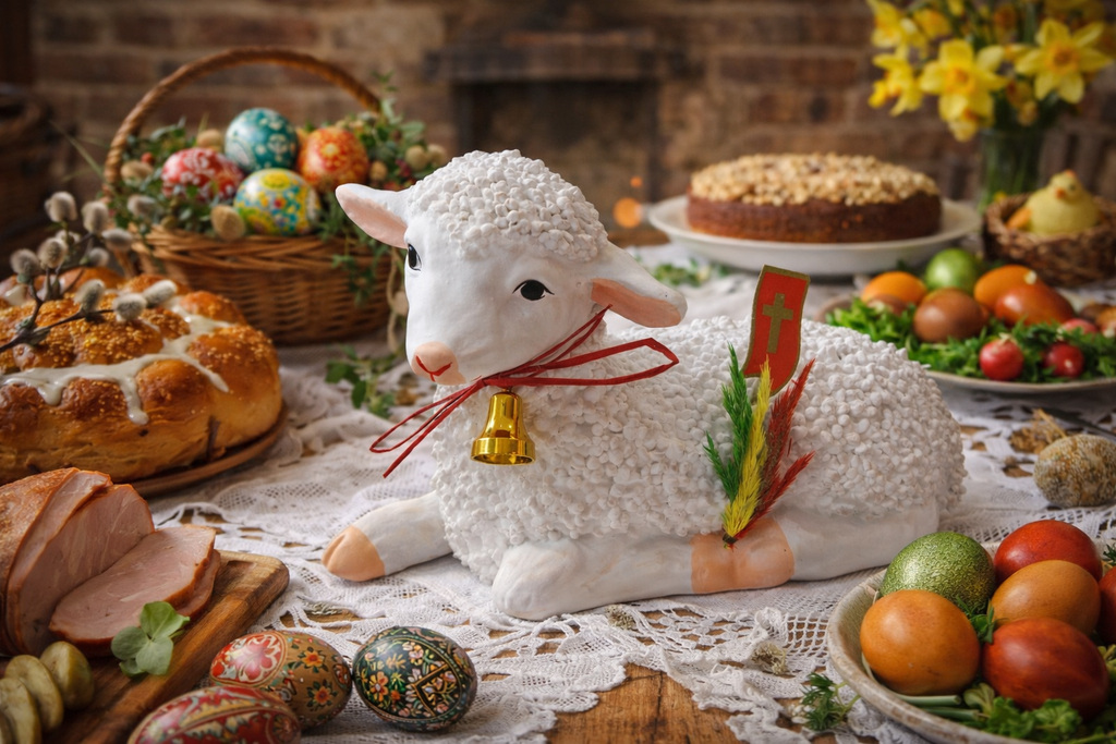 Polish Large Laying Easter Lamb (Baranek Wielkanocny), 7.5" Long