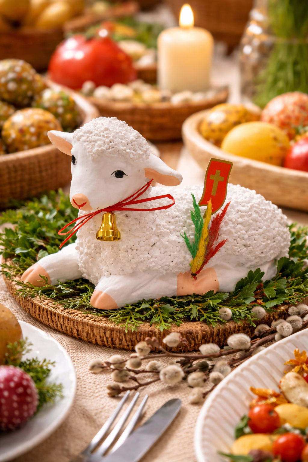 Polish Large Laying Easter Lamb (Baranek Wielkanocny), 7.5" Long