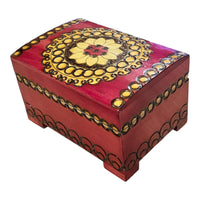 Polish Folk Floral Wooden Box with Brass Inlays, Pink 6.1