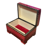 Polish Folk Floral Wooden Box with Brass Inlays, Pink 6.1"x 4.2"x 3.7"