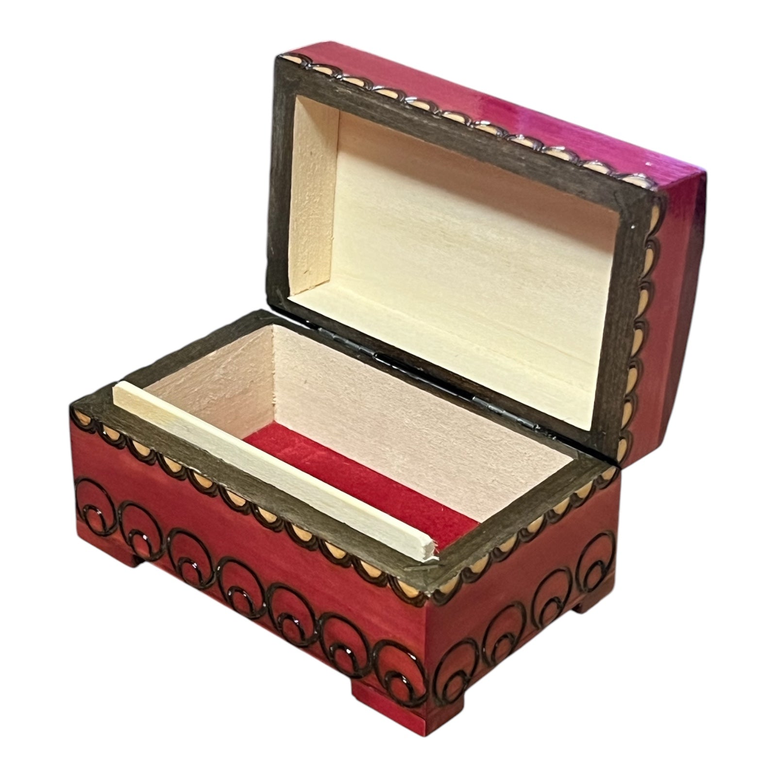 Polish Folk Floral Wooden Box with Brass Inlays, Pink 5"x 3"x2.75"