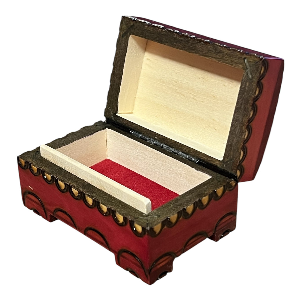Polish Folk Floral Wooden Box with Brass Inlays, Pink 3.4"x 2.1"x1.75"