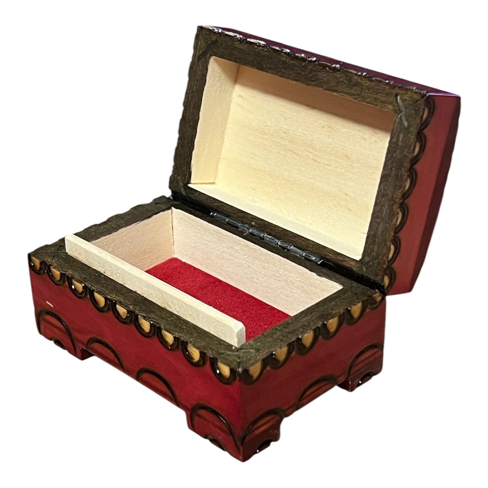 Polish Folk Floral Wooden Box with Brass Inlays, Pink 3.4"x 2.1"x1.75"