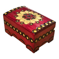 Polish Folk Floral Wooden Box with Brass Inlays, Pink 3.4