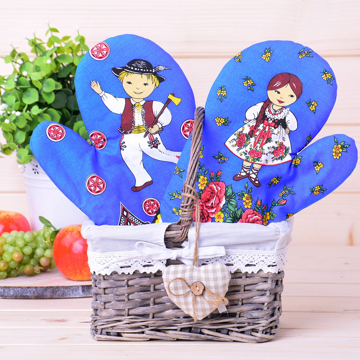 Polish Folk Art Highlander 2 Oven Mitts (Blue)