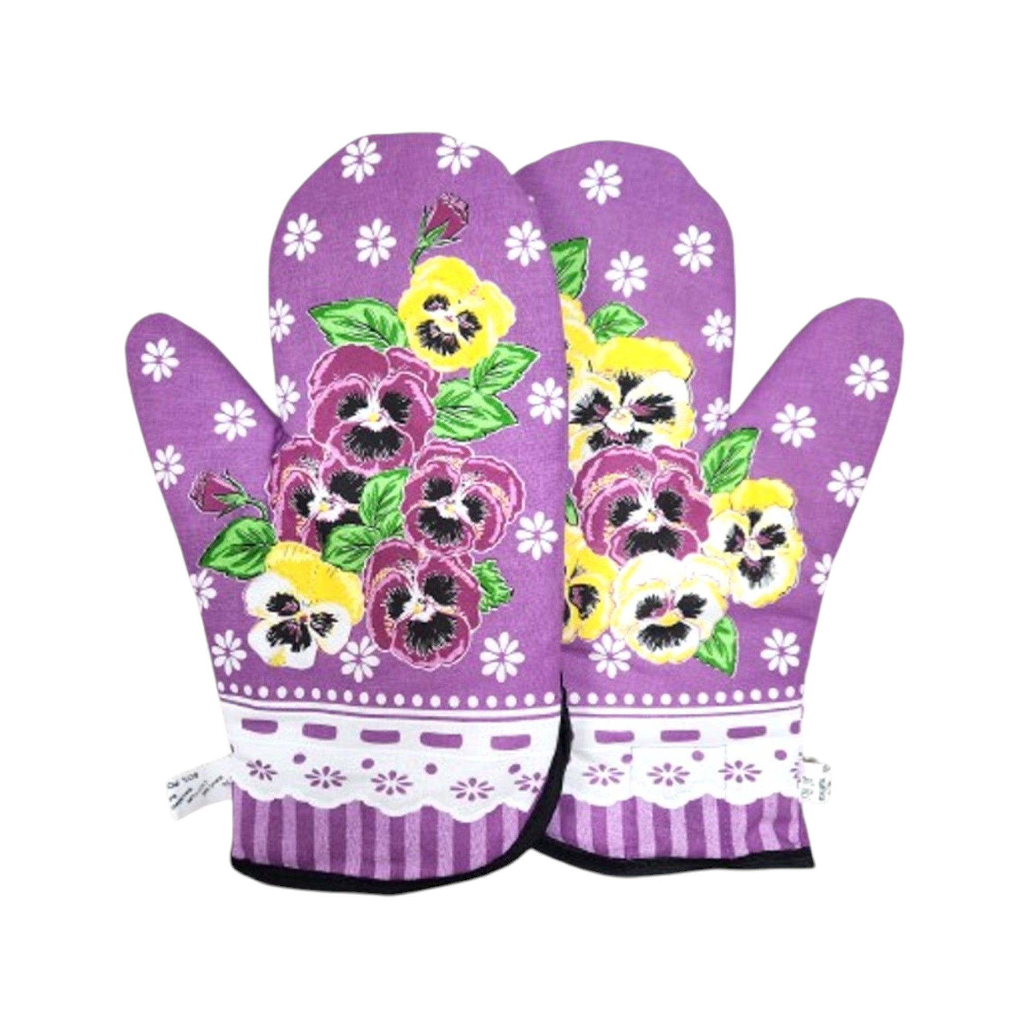 Polish Floral 2 Oven Mitts Pansies Flowers (Purple)