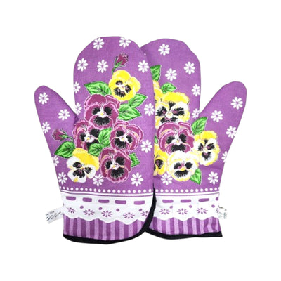 Polish Floral 2 Oven Mitts Pansies Flowers (Purple)