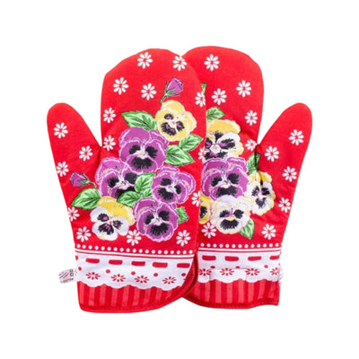 Polish Floral 2 Oven Mitts Pansies Flowers (Red)