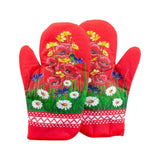 Polish Floral 2 Oven Mitts Poppies Wildflowers (Red)