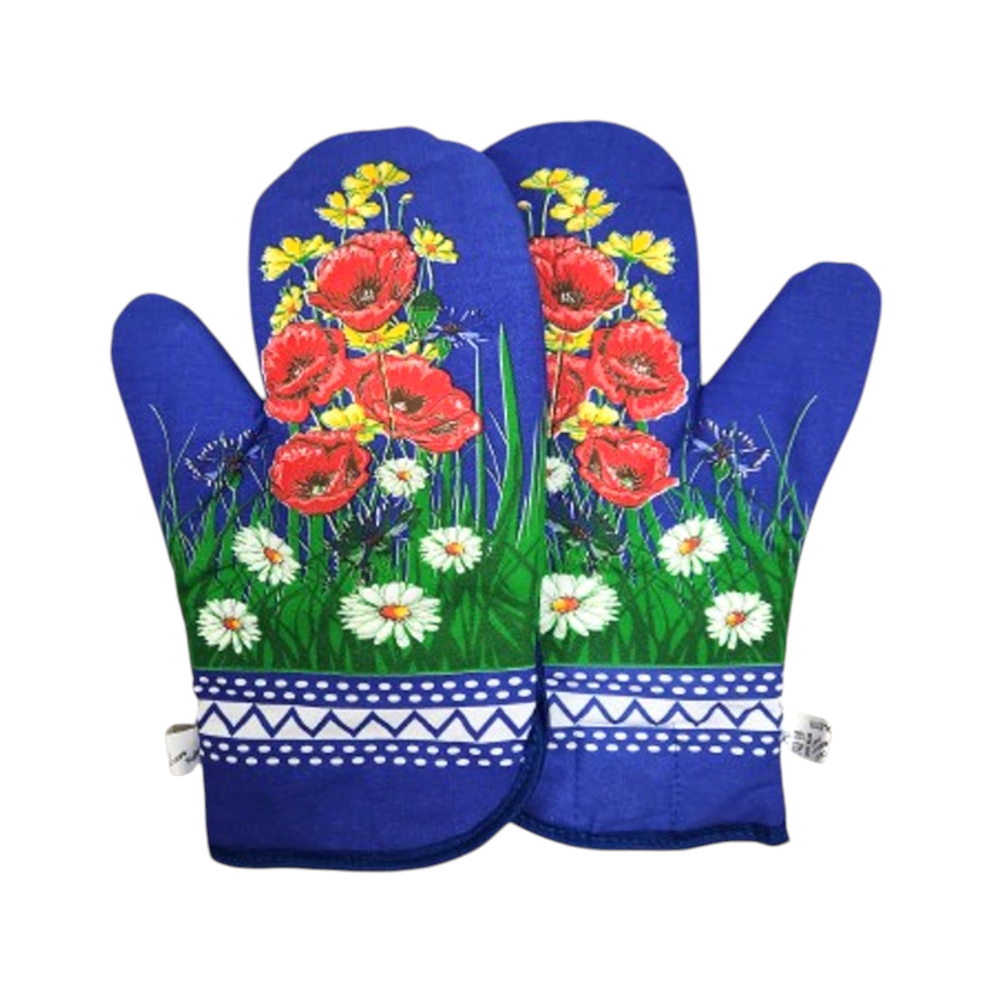 Polish Floral 2 Oven Mitts Poppies Wildflowers (Navy)