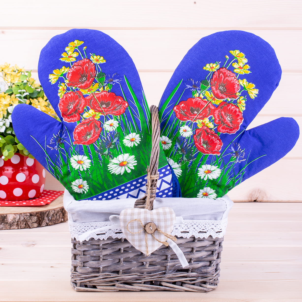Polish Floral 2 Oven Mitts Poppies Wildflowers (Navy)