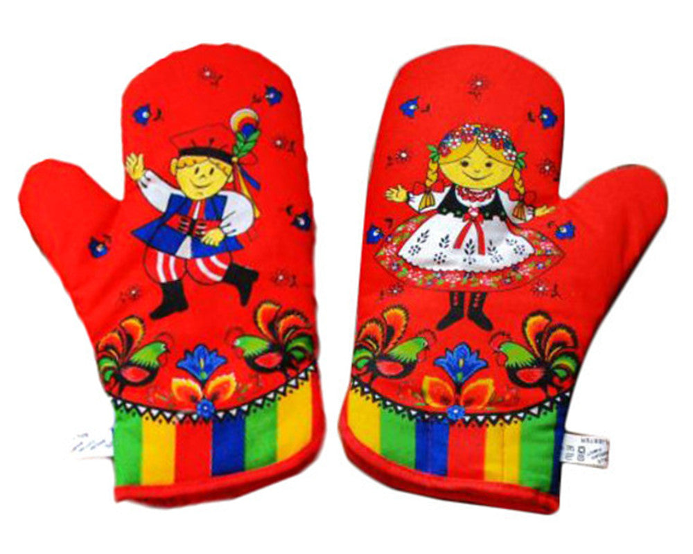 Polish Folk Art Krakow Lowicz 2 Oven Mitts (Red)