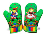 Polish Folk Art Krakow Lowicz 2 Oven Mitts (Green)