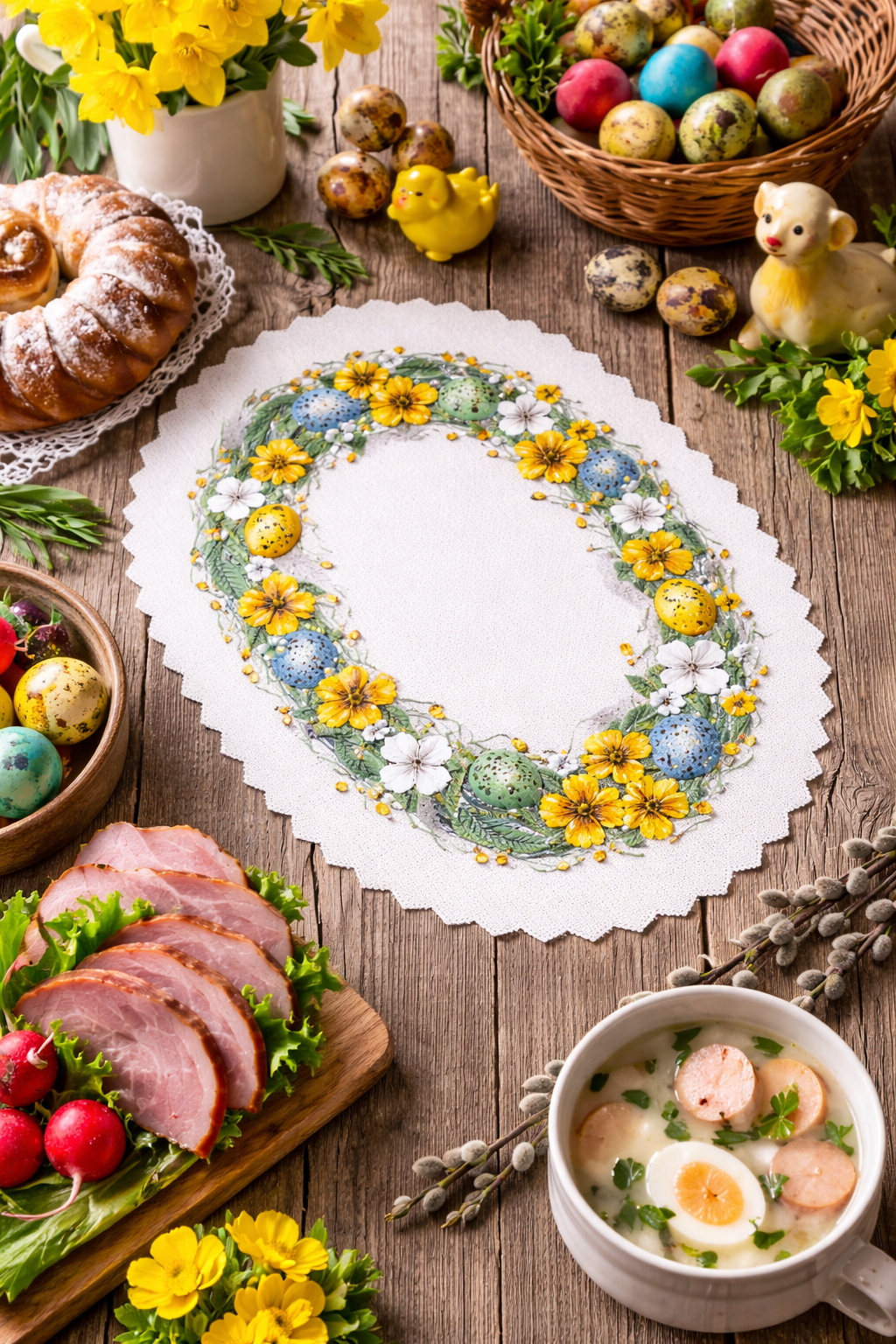 Set of 2 Polish Traditional Oval Easter Doily Basket Cover (Quail Eggs)