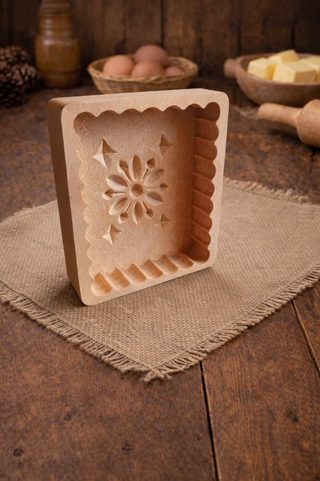 Traditional Folk Wooden Christmas Snowflake Butter Mold