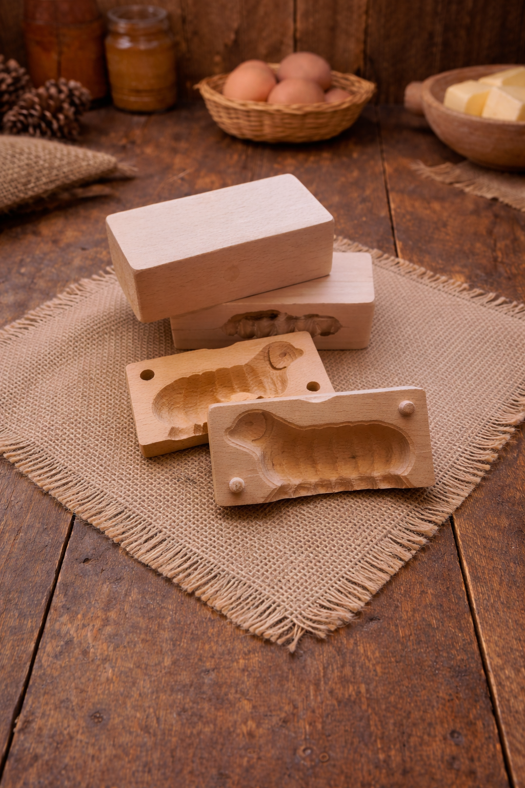 Traditional Easter Wooden Butter Lamb/Ram Mold with Detailed Horns