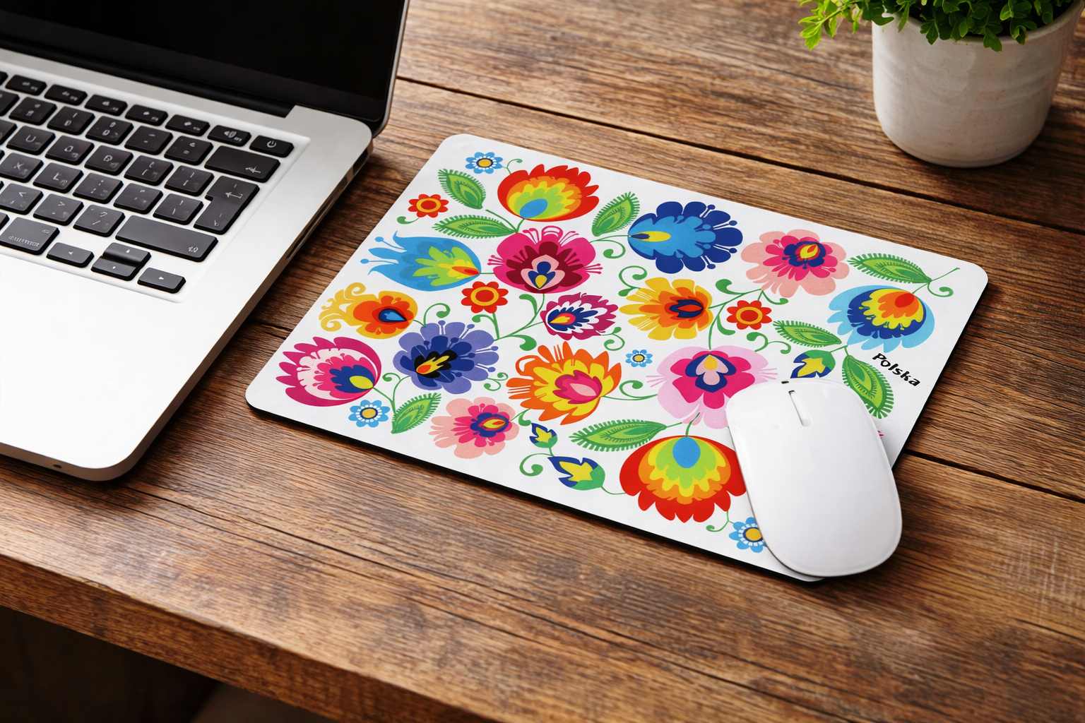Polish Folk Art XL Rectangular Mouse Pad, Lowicz White