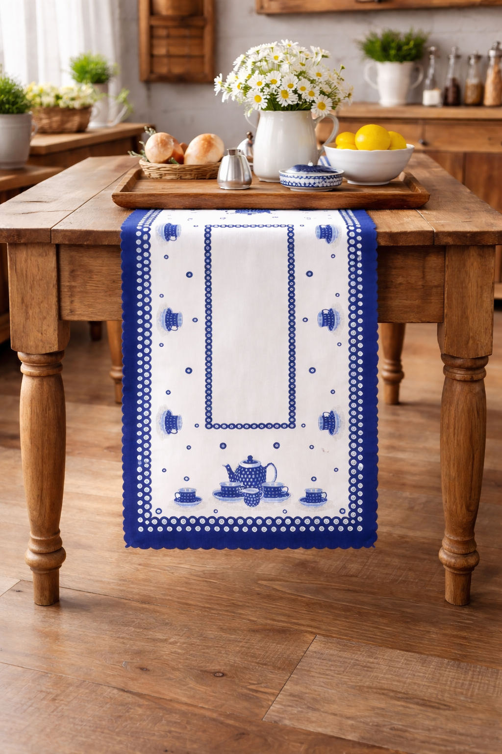 Polish Pottery Coffee Set Blue Dot Table Runner (Blue)
