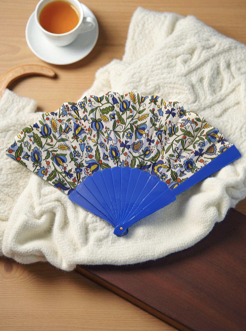 Polish Folk Art Handheld Folding Fan, Kashubian