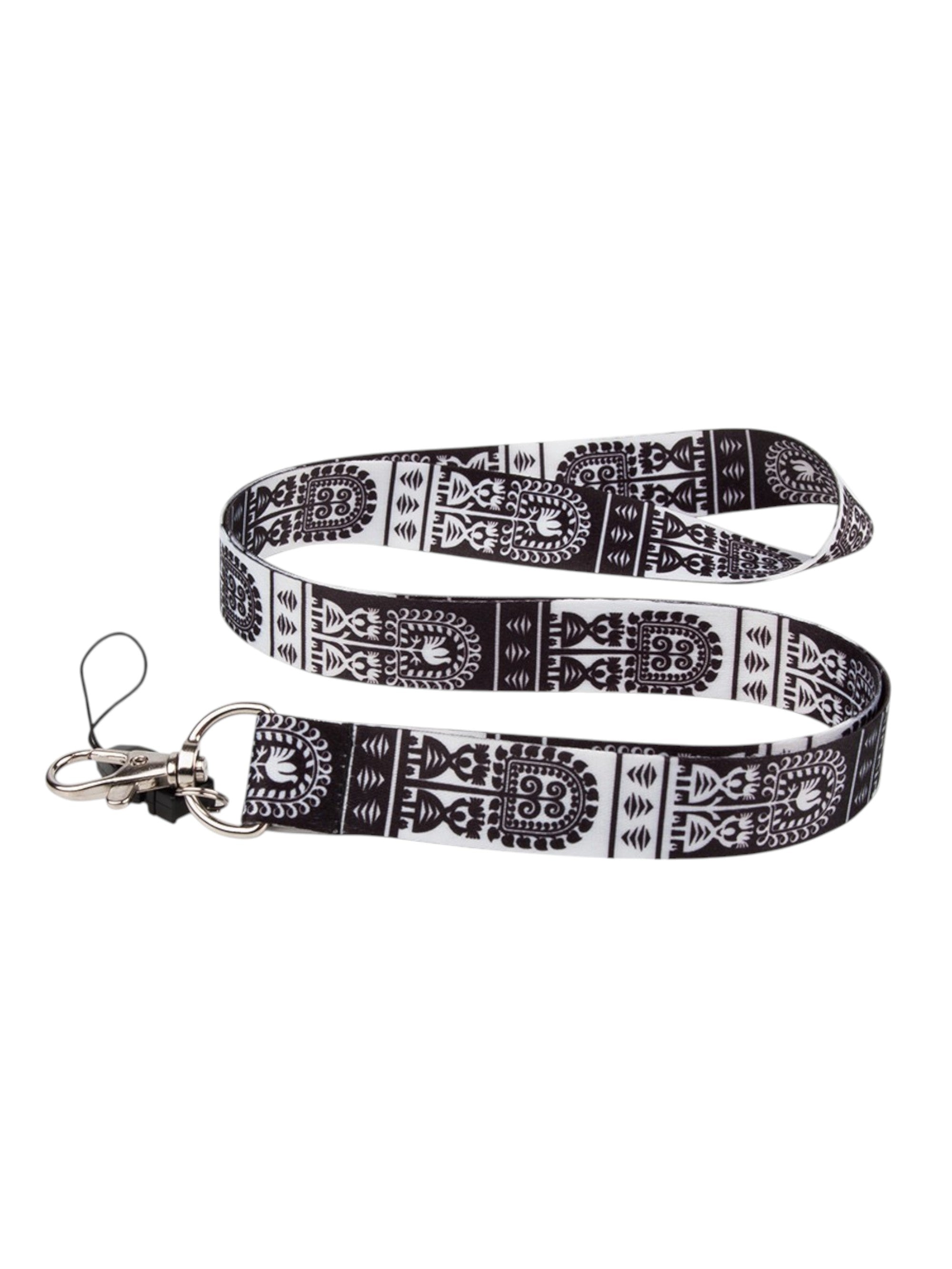 Polish Kurpie Folk Art Neck Strap Lanyard (Black & White)